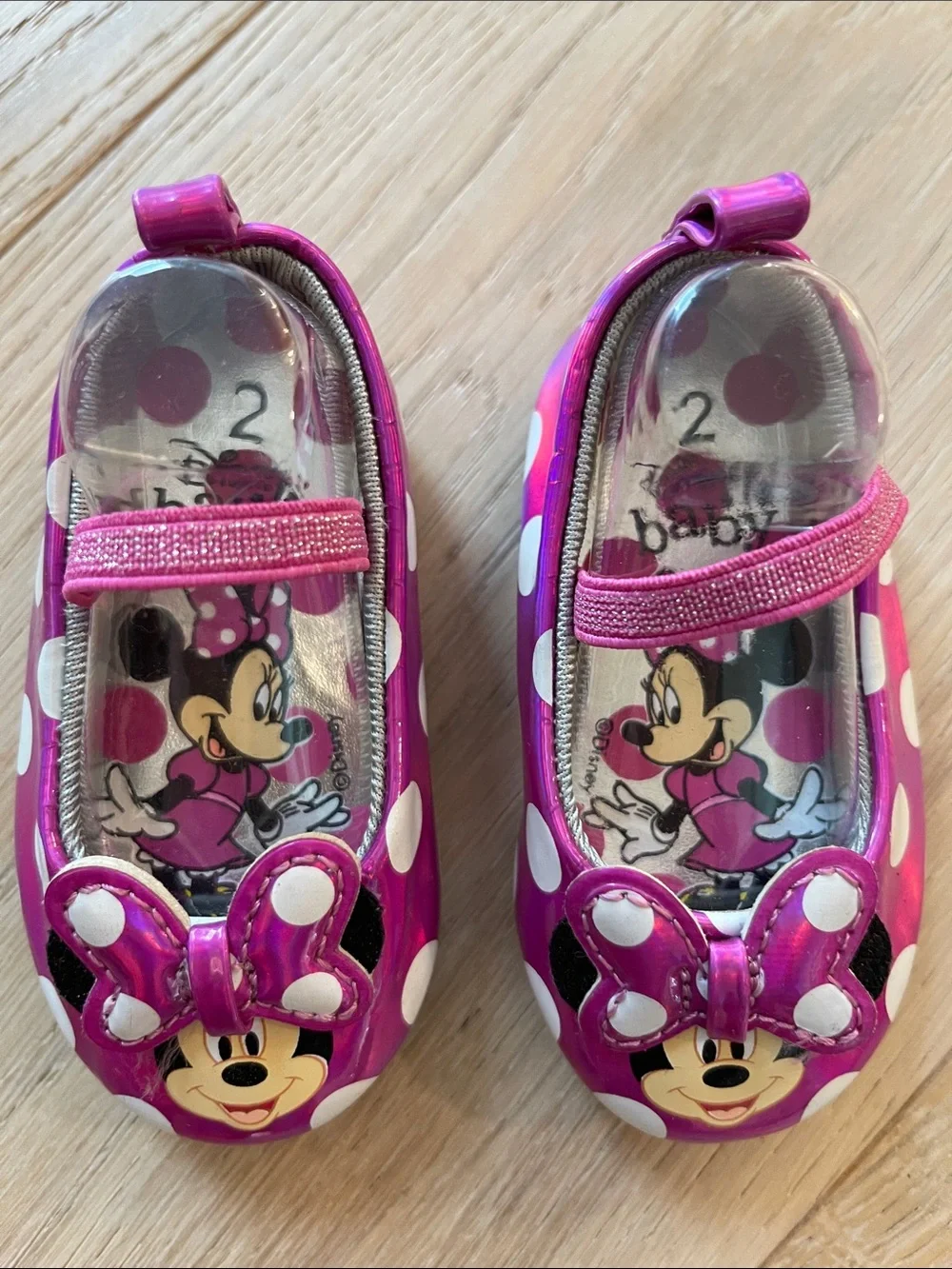 Disney Baby Minnie Mouse Pink Polka Dot Mary Jane Shoes Size 2
